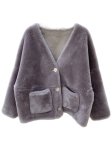 画像2: Light grained sheep shearling Women's composite fur lamb hair short fur coat  ライトグレインシープシャーリングミドル丈コート ジャケット  (2)