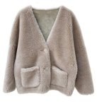 画像1: Light grained sheep shearling Women's composite fur lamb hair short fur coat  ライトグレインシープシャーリングミドル丈コート ジャケット  (1)