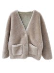 画像9: Light grained sheep shearling Women's composite fur lamb hair short fur coat  ライトグレインシープシャーリングミドル丈コート ジャケット  (9)