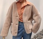 画像6: Light grained sheep shearling Women's composite fur lamb hair short fur coat  ライトグレインシープシャーリングミドル丈コート ジャケット  (6)