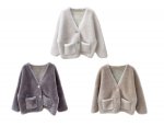 画像3: Light grained sheep shearling Women's composite fur lamb hair short fur coat  ライトグレインシープシャーリングミドル丈コート ジャケット  (3)