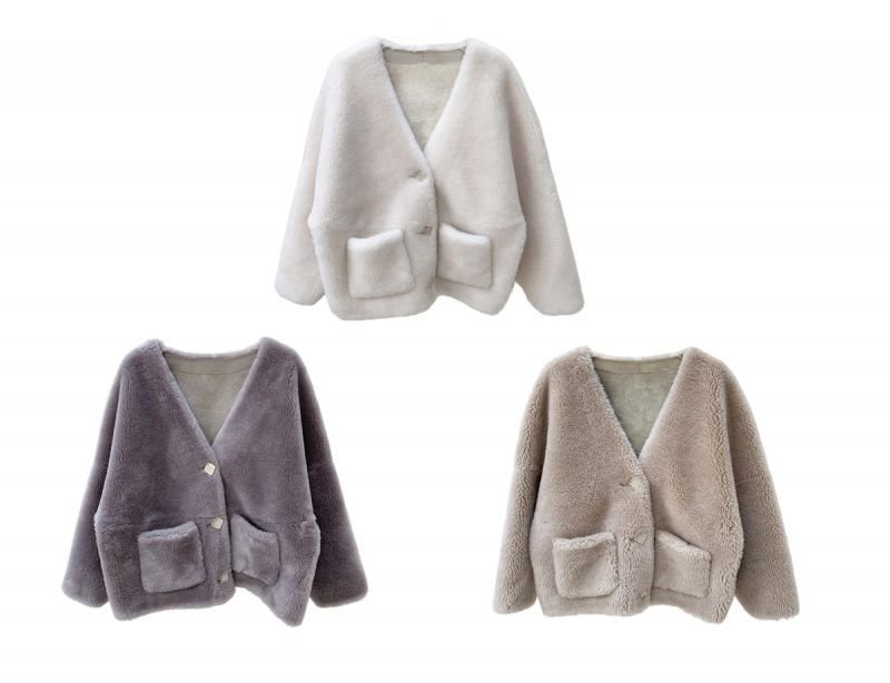 画像3: Light grained sheep shearling Women's composite fur lamb hair short fur coat  ライトグレインシープシャーリングミドル丈コート ジャケット  (3)