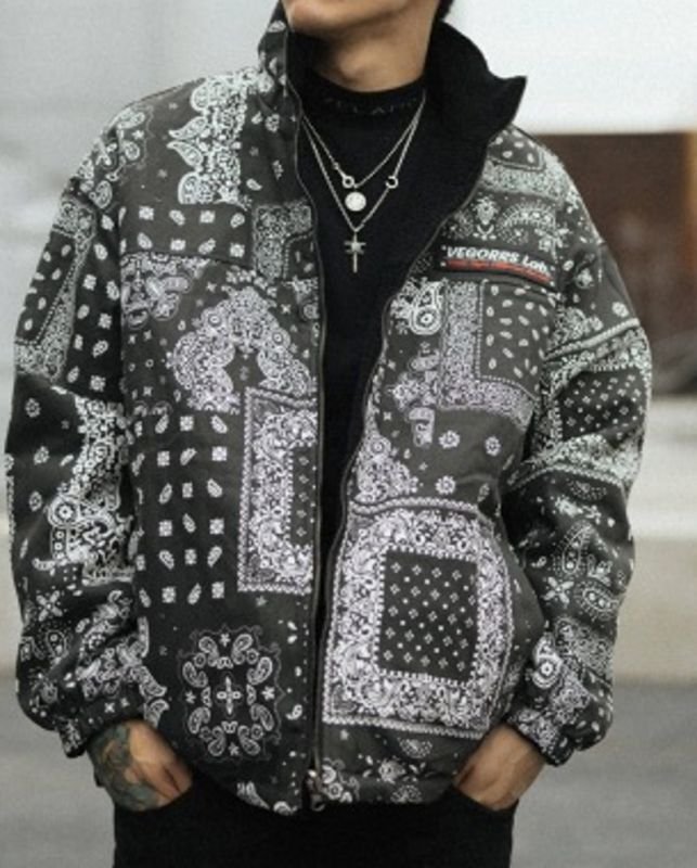 画像4: Unisex Paisley Reversible Stand Collar Jacket Blouson  メンズ ユニセックス 男女兼用 男女兼用ペイズリーリバーシブルスタンドカラージャケットブルゾンコート (4)