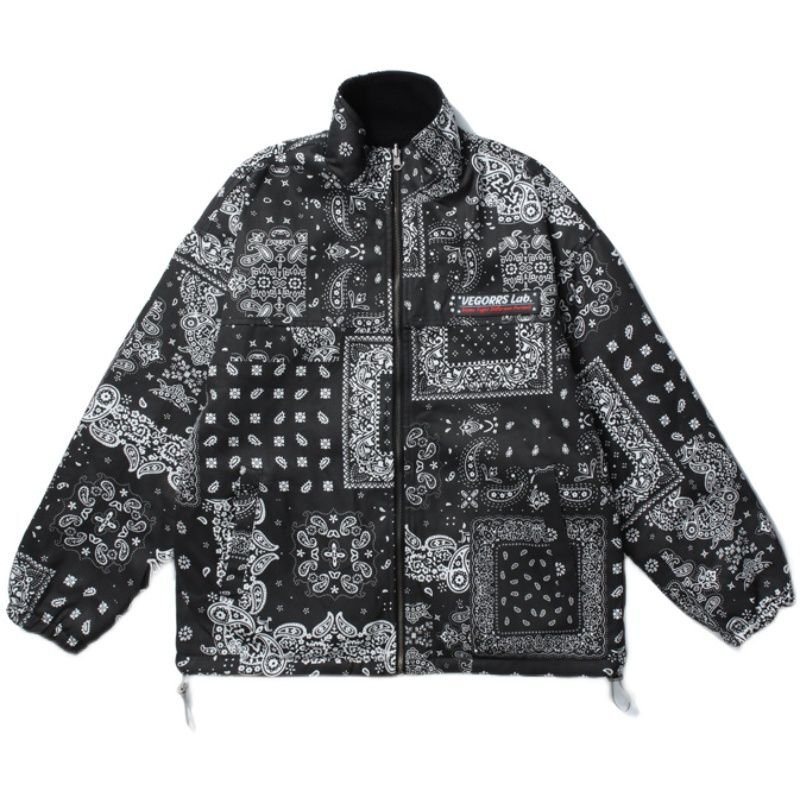 画像1: Unisex Paisley Reversible Stand Collar Jacket Blouson  メンズ ユニセックス 男女兼用 男女兼用ペイズリーリバーシブルスタンドカラージャケットブルゾンコート (1)