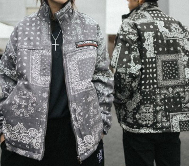 画像3: Unisex Paisley Reversible Stand Collar Jacket Blouson  メンズ ユニセックス 男女兼用 男女兼用ペイズリーリバーシブルスタンドカラージャケットブルゾンコート (3)