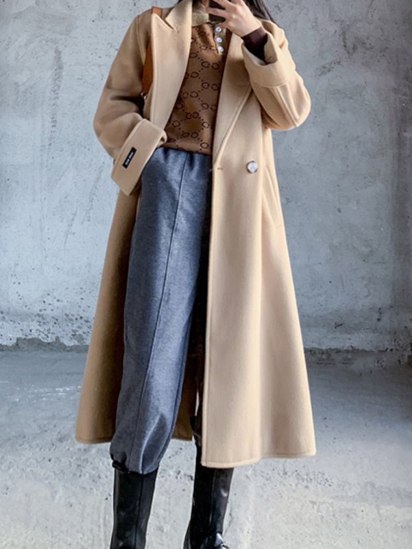 画像6: Double-sided woolen coat mid-length loose over the knee coat   ウール ダブルロングコート (6)