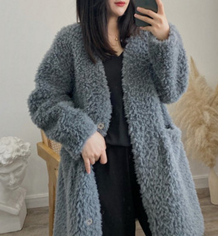 画像6:  V-neck Sheep shearling Lamb hair coat   Vネックラムシャーリングシンプルコート (6)