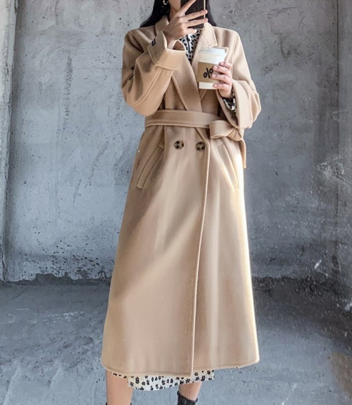 画像3: Double-sided woolen coat mid-length loose over the knee coat   ウール ダブルロングコート (3)