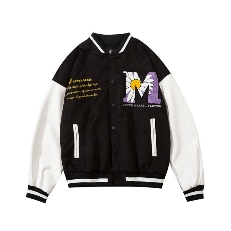 画像1: Unisex Street fashion Daisy embroidery Oversized men's loose  hip-hop jacket uniform  Blouson 　ユニセックス 男女兼用オーバーサイズストリートデイジー刺繍ベースボールジャンパー スタジャン MA-1 ボンバー ジャケット ブルゾン (1)