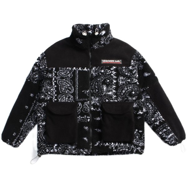 画像1: Unisex Paisley fleece stand collar Quilted jacket coat Blouson  メンズ ユニセックス 男女兼用ペイズリーフリーススタンドカラーキルティングジャケット　コート  (1)