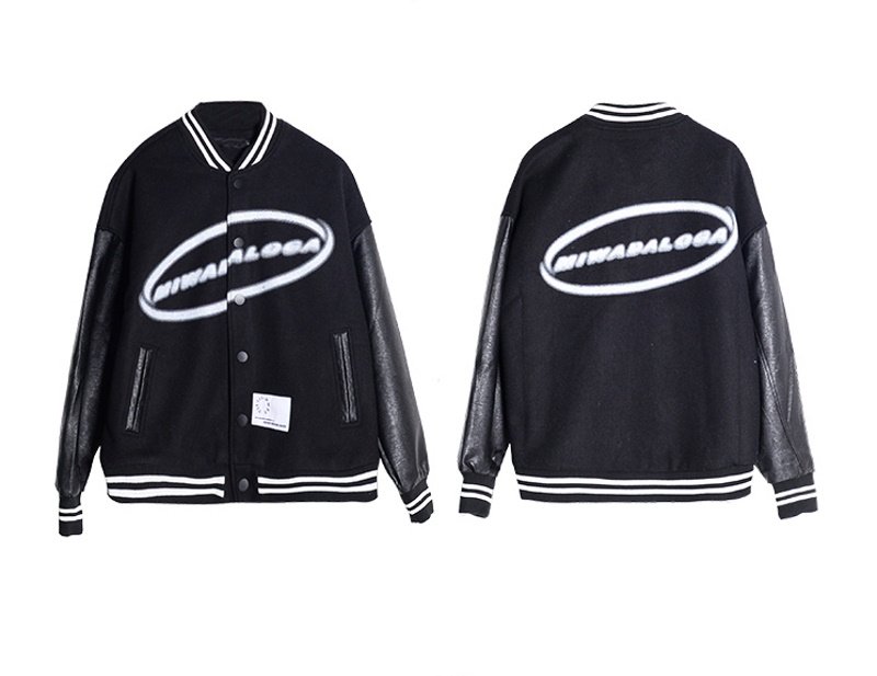 画像8: Unisex oversized Leather sleeve  baseball uniform stadium jumper Hip hop Baseball uniform  Blouson 　ユニセックス 男女兼用オーバーサイズハイストリートベースボールジャンパー スタジャン MA-1 ボンバー ジャケット ブルゾン (8)