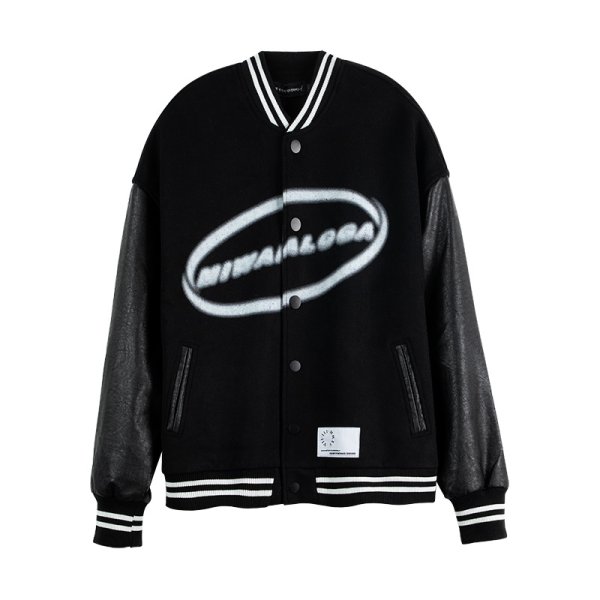 画像1: Unisex oversized Leather sleeve  baseball uniform stadium jumper Hip hop Baseball uniform  Blouson 　ユニセックス 男女兼用オーバーサイズハイストリートベースボールジャンパー スタジャン MA-1 ボンバー ジャケット ブルゾン (1)