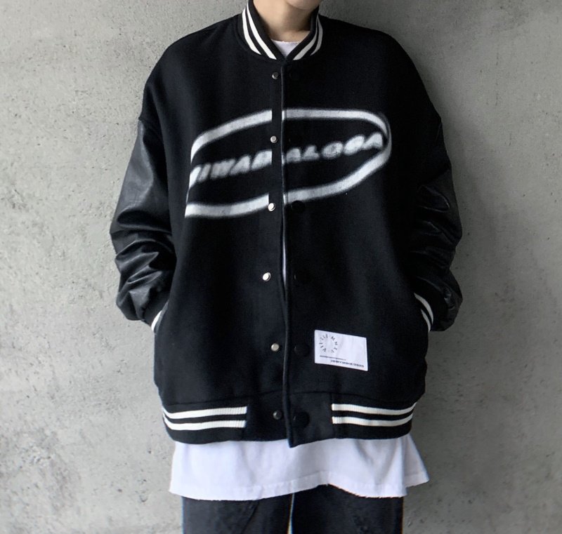 画像10: Unisex oversized Leather sleeve  baseball uniform stadium jumper Hip hop Baseball uniform  Blouson 　ユニセックス 男女兼用オーバーサイズハイストリートベースボールジャンパー スタジャン MA-1 ボンバー ジャケット ブルゾン (10)