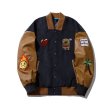 画像4: Unisex Street fashion  Embroidery contrast Oversized men's loose  hip-hop jacket uniform  Blouson ユニセックス 男女兼用オーバーサイズストリートスリーブレザー刺繍ベースボールジャンパー クロス スタジャン MA-1 ボンバー ジャケット ブルゾン (4)