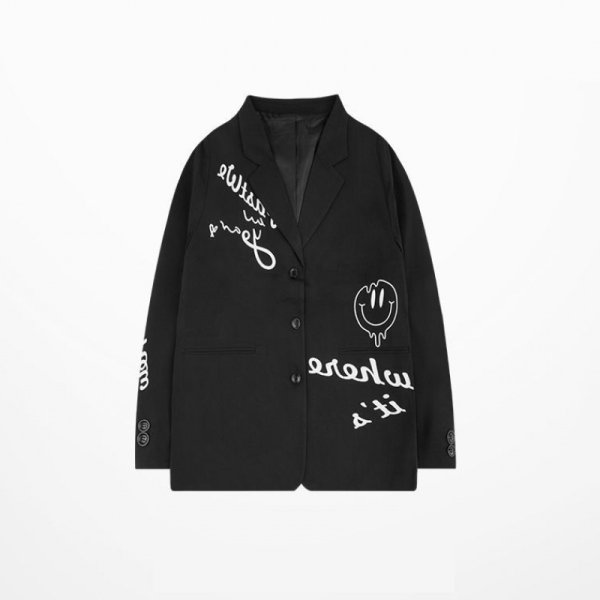 画像1: Unisex Smile & Letter Paint Jacket　ユニセックス 男女兼用スマイル＆レターペイントジャケット (1)