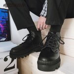 画像2: Lace-up chunky sole Martin boots British boots  メンズ  レースアップチャンキーソール厚底マーティンブーツ レザーブーツ  (2)