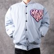 画像9: Heart-shaped letter embroidery Loose baseball uniform couple cotton jacket ユニセックス 男女兼用ハート＆レター刺繍 ジップアップスタジアムジャンパー ジャケット ブルゾン (9)