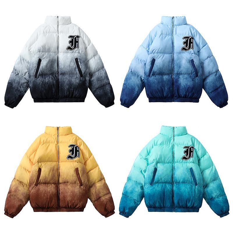 画像5: Men's Tie-dye gradient stand-up collar hip-hop loose cotton coat men and women jacket blouson coat ユニセックス 男女兼用 タイダイヒップホップダウンジャケット ブルゾン (5)