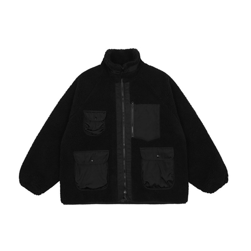 画像8: Stand-up collar printing lambswool Multiple pockets cotton jacket ユニセックス 男女兼用バックロゴマルチポケットラムズウールジャケット ブルゾン (8)