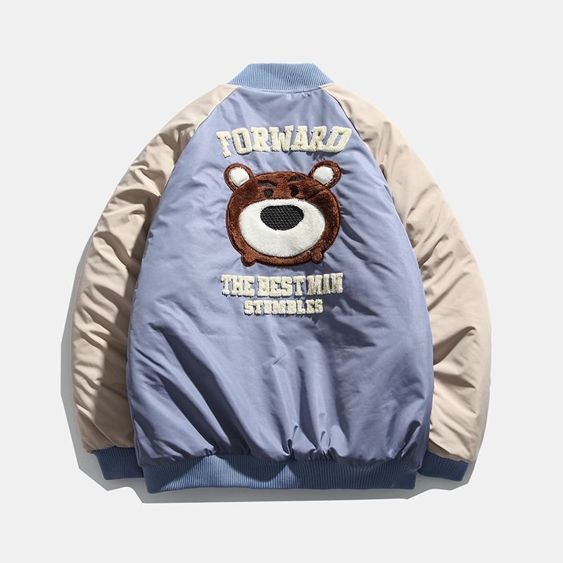 画像2: Cubs baseball  Loose baseball uniform couple cotton jacket ユニセックス 男女兼用カブス野球ユニフォーム刺繍 ジップアップスタジアムジャンパー ジャケット ブルゾン (2)