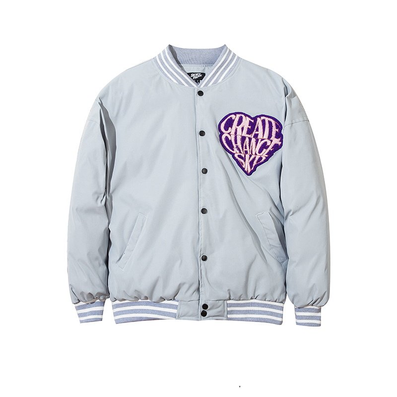 画像3: Heart-shaped letter embroidery Loose baseball uniform couple cotton jacket ユニセックス 男女兼用ハート＆レター刺繍 ジップアップスタジアムジャンパー ジャケット ブルゾン (3)