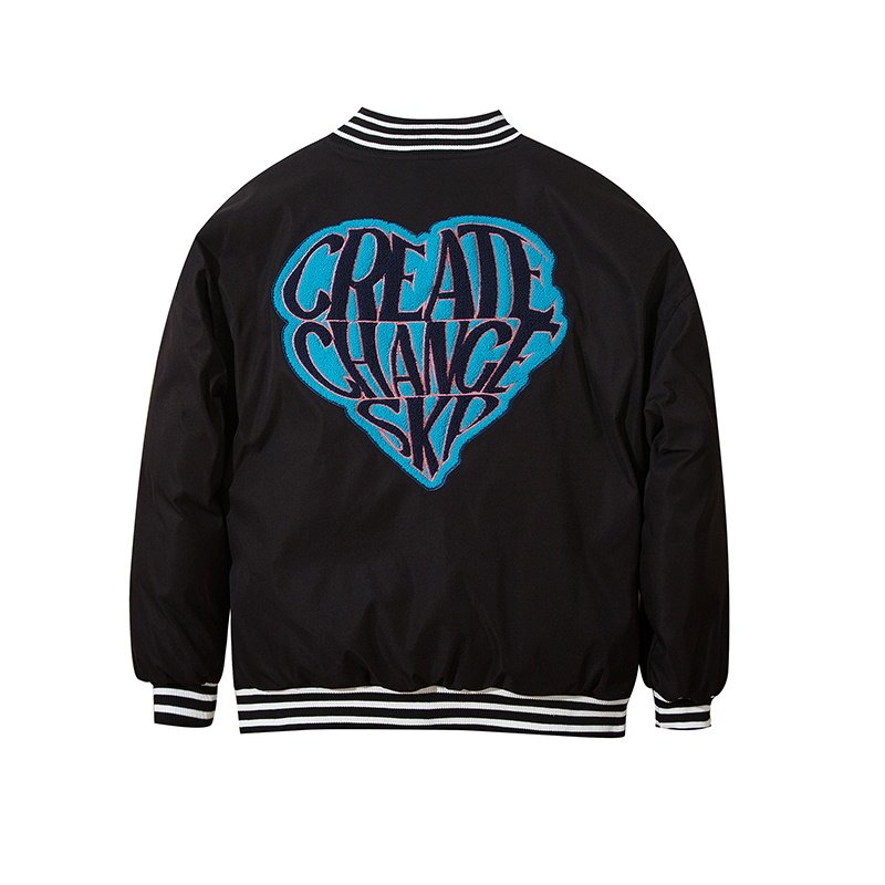 画像2: Heart-shaped letter embroidery Loose baseball uniform couple cotton jacket ユニセックス 男女兼用ハート＆レター刺繍 ジップアップスタジアムジャンパー ジャケット ブルゾン (2)