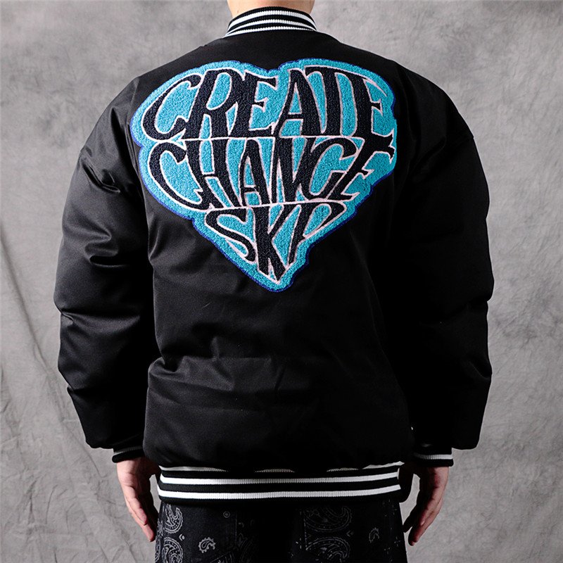 画像6: Heart-shaped letter embroidery Loose baseball uniform couple cotton jacket ユニセックス 男女兼用ハート＆レター刺繍 ジップアップスタジアムジャンパー ジャケット ブルゾン (6)