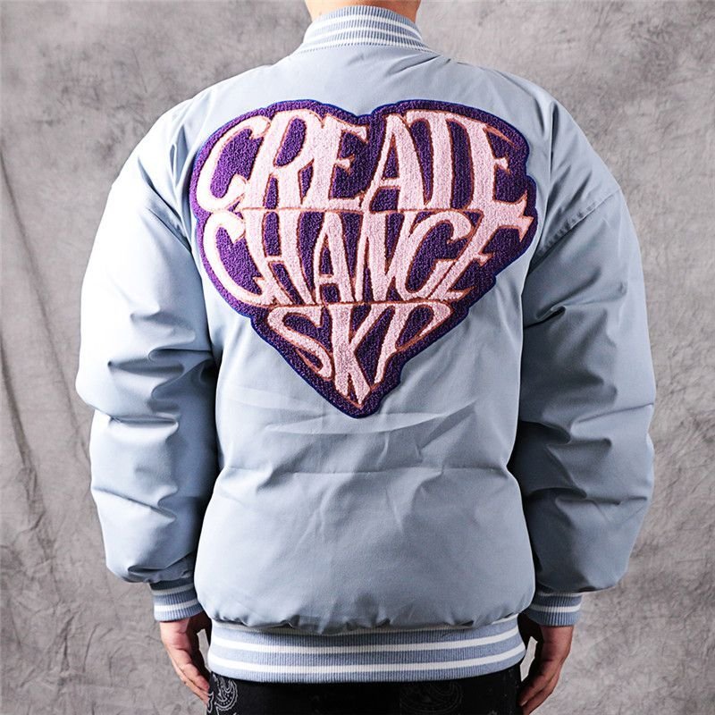 画像8: Heart-shaped letter embroidery Loose baseball uniform couple cotton jacket ユニセックス 男女兼用ハート＆レター刺繍 ジップアップスタジアムジャンパー ジャケット ブルゾン (8)