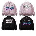 画像9: Letter flocking embroidery　ユニセックス 男女兼用 レターロゴジップアップスタジアムジャンパー ジャケット ブルゾン (9)