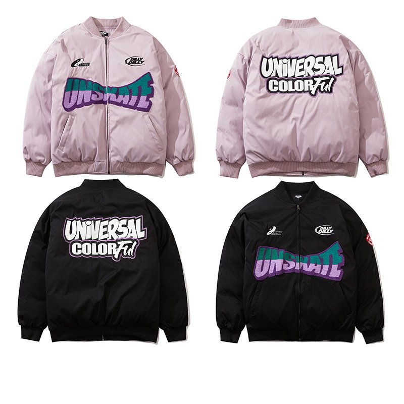 画像5: Letter flocking embroidery　ユニセックス 男女兼用 レターロゴジップアップスタジアムジャンパー ジャケット ブルゾン (5)