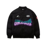 画像1: Letter flocking embroidery　ユニセックス 男女兼用 レターロゴジップアップスタジアムジャンパー ジャケット ブルゾン (1)