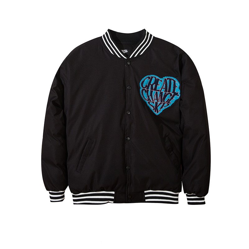 画像4: Heart-shaped letter embroidery Loose baseball uniform couple cotton jacket ユニセックス 男女兼用ハート＆レター刺繍 ジップアップスタジアムジャンパー ジャケット ブルゾン (4)