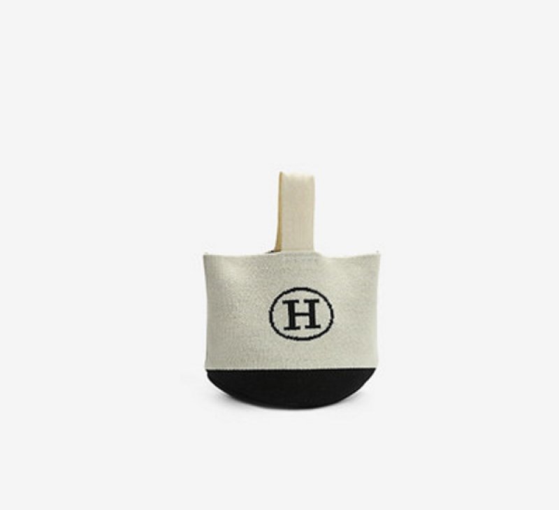 画像3: Knit H logo tote eco bag ニット 編み Hロゴ ワンハンドル エコバック トートバック (3)