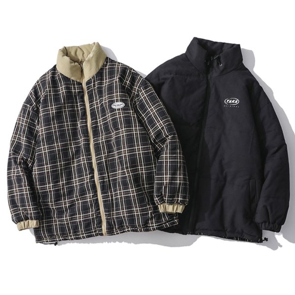 画像1: Stand-up collar reversible down jacket ユニセックス 男女兼用リバーシブルジャケット ブルゾン (1)