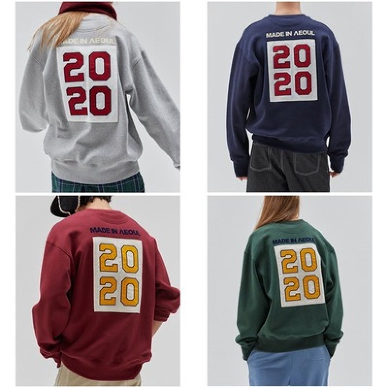 画像1: unisex Back 2020 patch  round neck plus velvet sweatshirt　男女兼用 ユニセックスバック2020パッチレターロゴトレーナー (1)