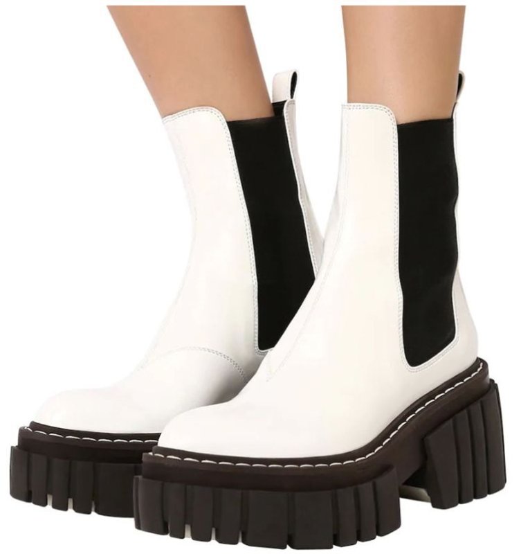 画像16:  women's platform leather Martin boots  サイドゴアレザー本革チャンキーソール厚底 マーティンブーツ  (16)