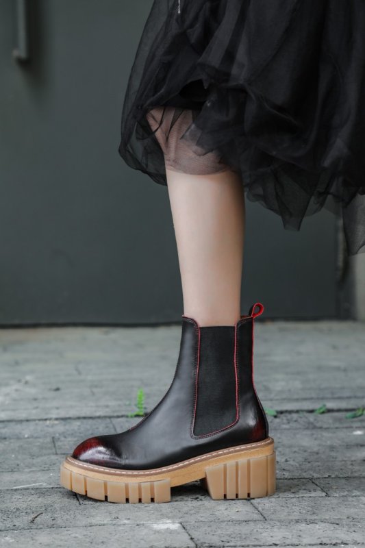画像8:  women's platform leather Martin boots  サイドゴアレザー本革チャンキーソール厚底 マーティンブーツ  (8)
