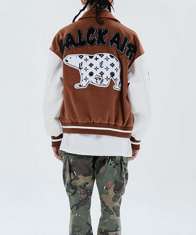 画像7: Retro personality stitch cartoon polar bear embroidery baseball  Loose uniform couple  jacket ユニセックス 男女兼用シロクマ刺繍野球ユニフォームスタジアムジャンパー ジャケット ブルゾンスタジャン (7)