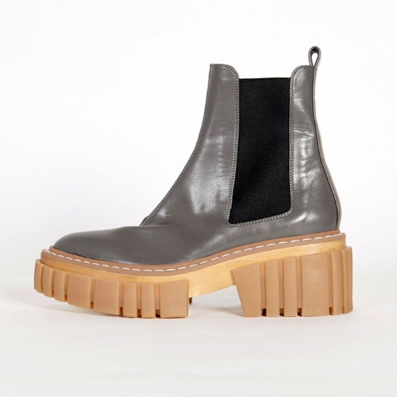 画像14:  women's platform leather Martin boots  サイドゴアレザー本革チャンキーソール厚底 マーティンブーツ  (14)