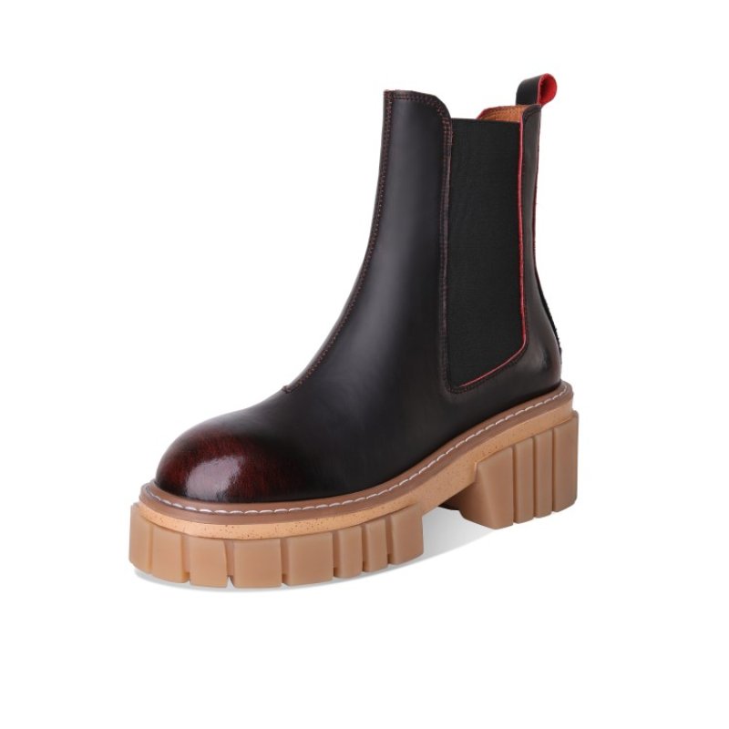 画像5:  women's platform leather Martin boots  サイドゴアレザー本革チャンキーソール厚底 マーティンブーツ  (5)