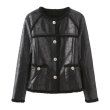 画像1:  Leather no collar piping jacket coat　レザーノーカラートリミングジャケット コート (1)