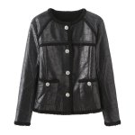 画像1:  Leather no collar piping jacket coat　レザーノーカラートリミングジャケット コート (1)