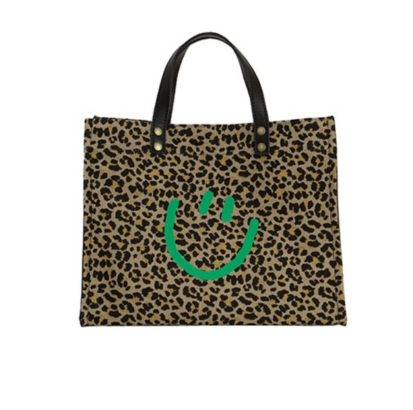 画像1: Leopard smiley hand carry Large capacity bag totes houlder bag handbag  ユニセックス レオパード＆スマイルトートショルダーハンドバック (1)