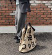 画像3: letters portable canvas bag big bag hand carry toteLarge capacity bag ユニセックスカラーマッチングレターポータブルキャンバストートエコハンドバック (3)