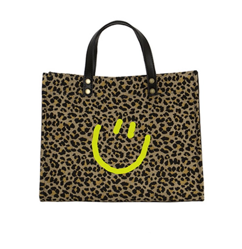 画像2: Leopard smiley hand carry Large capacity bag totes houlder bag handbag  ユニセックス レオパード&スマイルトートショルダーハンドバック (2)