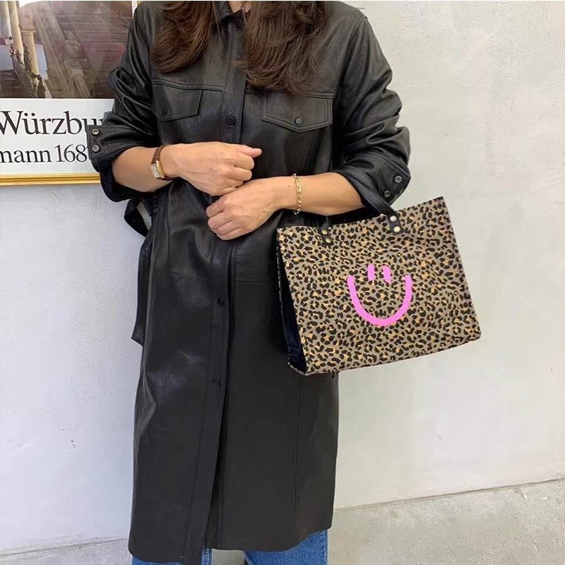 画像5: Leopard smiley hand carry Large capacity bag totes houlder bag handbag  ユニセックス レオパード&スマイルトートショルダーハンドバック (5)