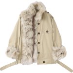 画像1: Women's Real fox fur trimming Trench coat jacket　リアルフォックスファートリミング トレンチコート　ジャケット (1)