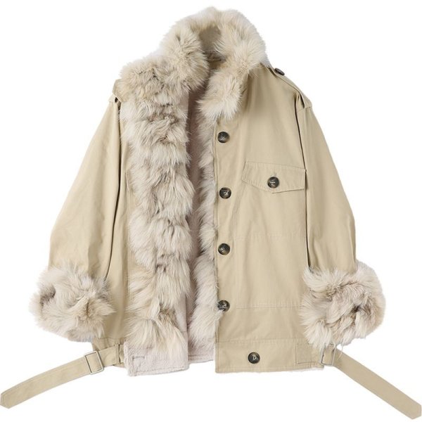 画像1: Women's Real fox fur trimming Trench coat jacket　リアルフォックスファートリミング トレンチコート　ジャケット (1)