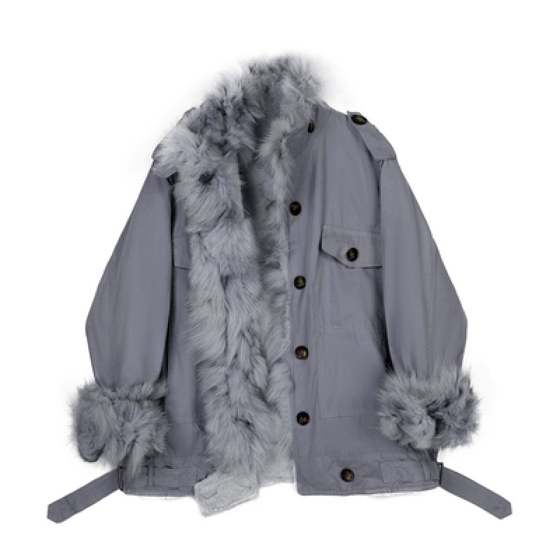 画像2: Women's Real fox fur trimming Trench coat jacket　リアルフォックスファートリミング トレンチコート　ジャケット (2)