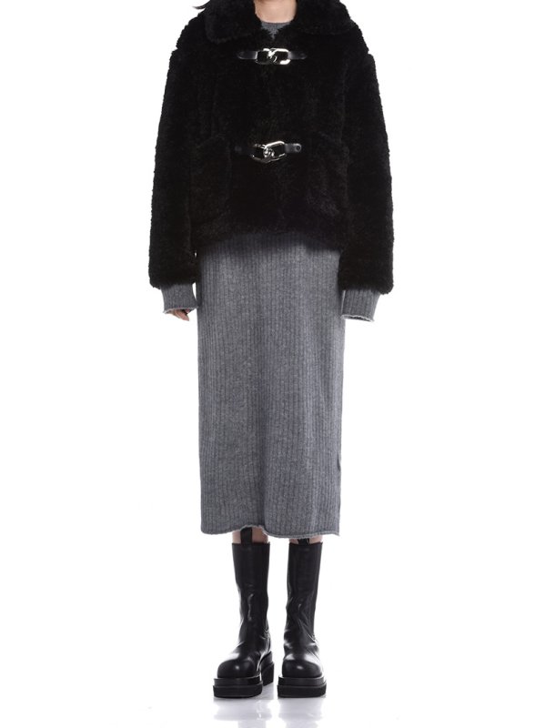 画像2:  Women's rabbit fur padded jacket  coat　エコラビットファーダッフルショート丈ジャケット コート (2)